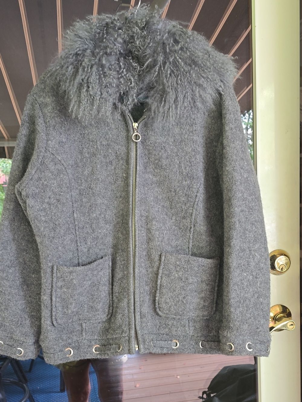 Lisa International Boiled Wool Jacket W/fur Collar